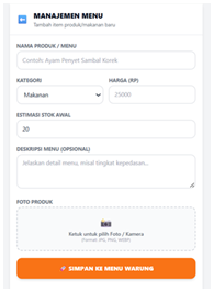 Form Manajemen Menu